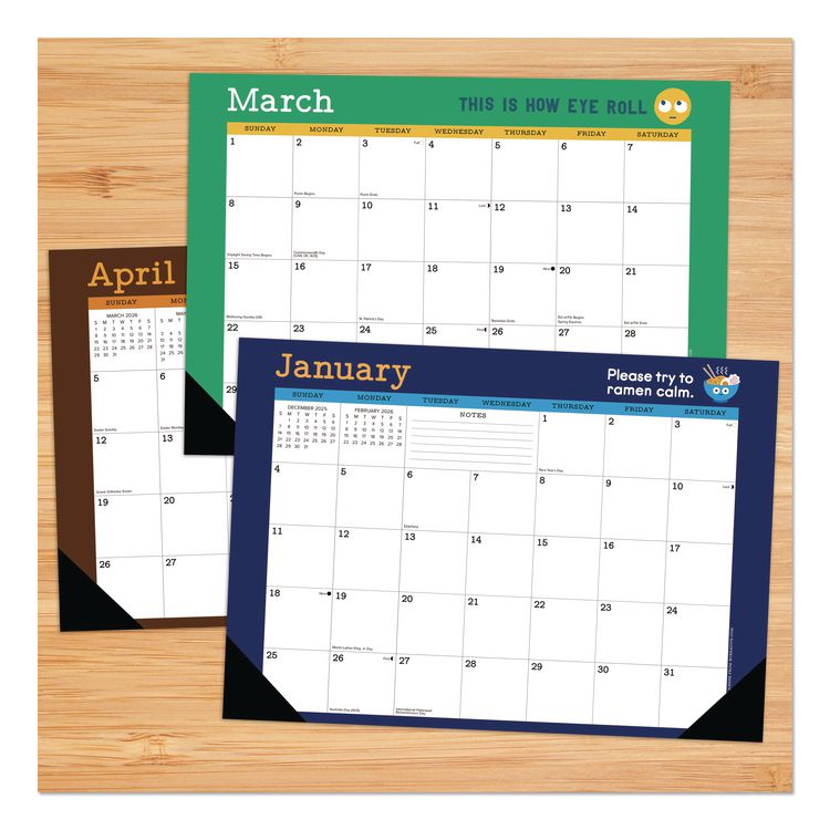 Punny Art of David Olenick Monthly Desk Pad Calendar, 17x12, White/Multicolor, Black Headband/Corners, 12-Month Jan-Dec 2026