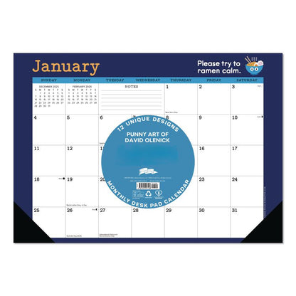 Punny Art of David Olenick Monthly Desk Pad Calendar, 17x12, White/Multicolor, Black Headband/Corners, 12-Month Jan-Dec 2026