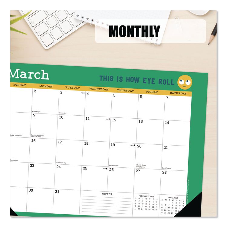 Punny Art of David Olenick Monthly Desk Pad Calendar, 17x12, White/Multicolor, Black Headband/Corners, 12-Month Jan-Dec 2026