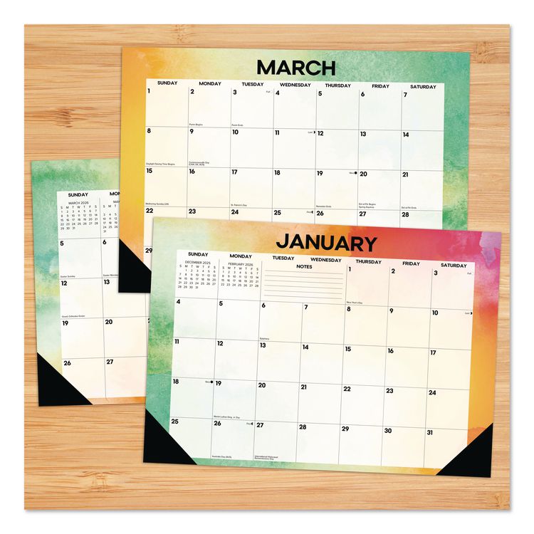 Rainbow Gradient Small Monthly Desk Pad Calendar, 17 x 12, White Sheets, Black Headband/Corners, 12-Month (Jan to Dec): 2026