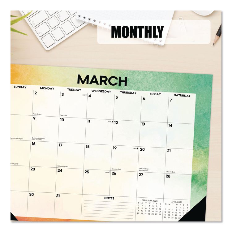 Rainbow Gradient Small Monthly Desk Pad Calendar, 17 x 12, White Sheets, Black Headband/Corners, 12-Month (Jan to Dec): 2026