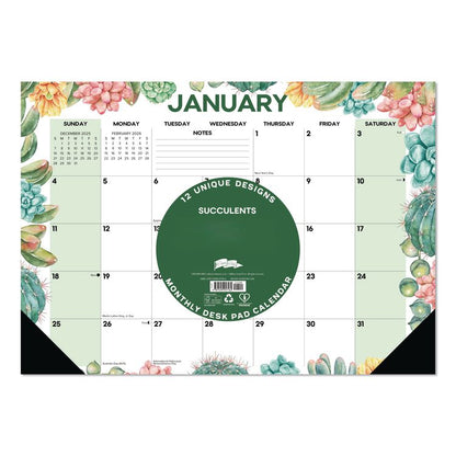 Succulents Small Monthly Desk Pad Calendar, 17 x 12, White Sheets, Black Headband/Corners, 12-Month (Jan to Dec): 2026