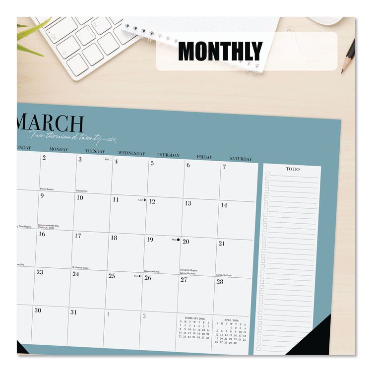 Urban Chic Small Monthly Desk Pad Calendar, 17 x 12, White Sheets, Black Headband/Corners, 12-Month (Jan to Dec): 2026