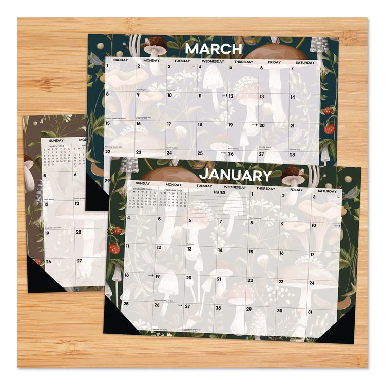 Woodland Mushroom Small Monthly Desk Pad Calendar, 17 x 12, White Sheets, Black Headband/Corners, 12-Month (Jan to Dec): 2026