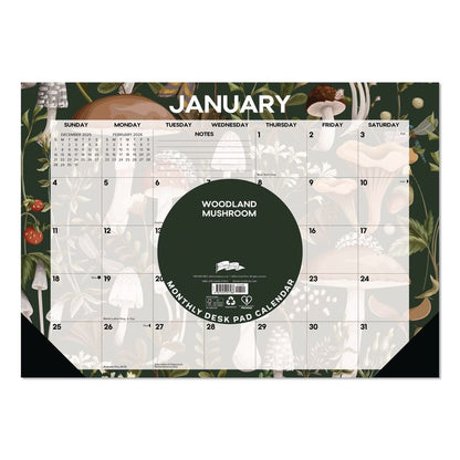 Woodland Mushroom Small Monthly Desk Pad Calendar, 17 x 12, White Sheets, Black Headband/Corners, 12-Month (Jan to Dec): 2026