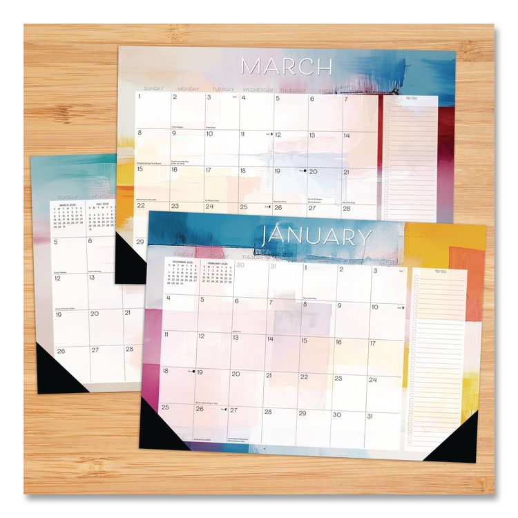 Abstract Art Small Monthly Desk Pad Calendar, 17x12, White/Multicolor Sheets, Black Headband/Corners, 12-Month (Jan-Dec) 2026