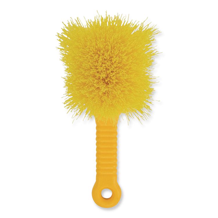 Long Handle Scrub Brush, Yellow Synthetic Bristles, 8" Brush, 8" Gray Plastic Handle