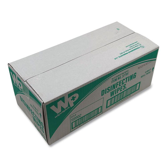 WipesPlus Disinfecting Surface Wipes, Flat Pack, 1-Ply, 7 x 8, Lemon, White, 80 Wipes/Refill Pack, 12 Packs/Carton