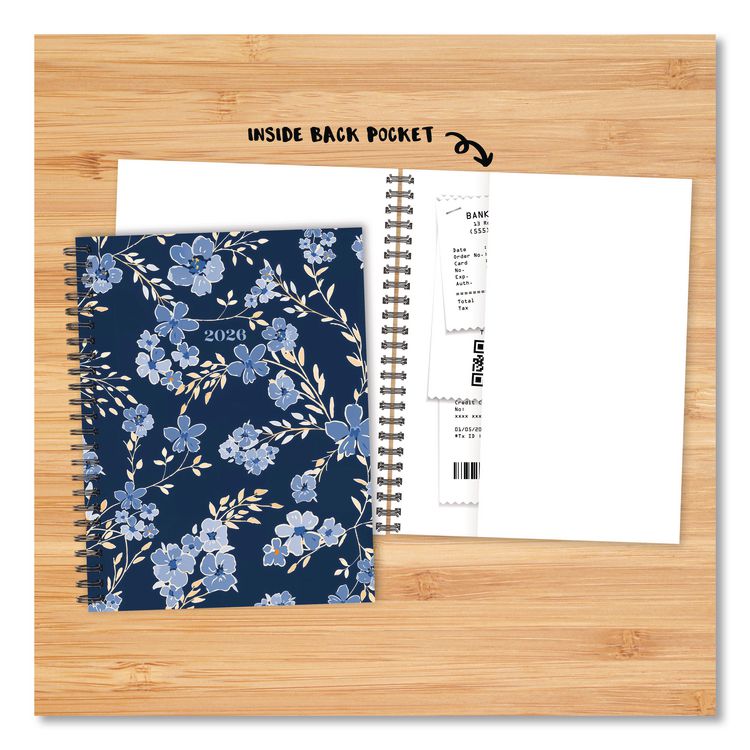 Bluesy Floral Weekly/Monthly Planner, 8.8 x 6.5, Blue Cover, 12-Month (Jan to Dec): 2026