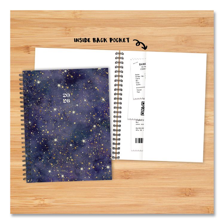 Starry Night Weekly/Monthly Planner, 8.5 x 6.5, Black/Gold Cover, 12-Month (Jan to Dec): 2026