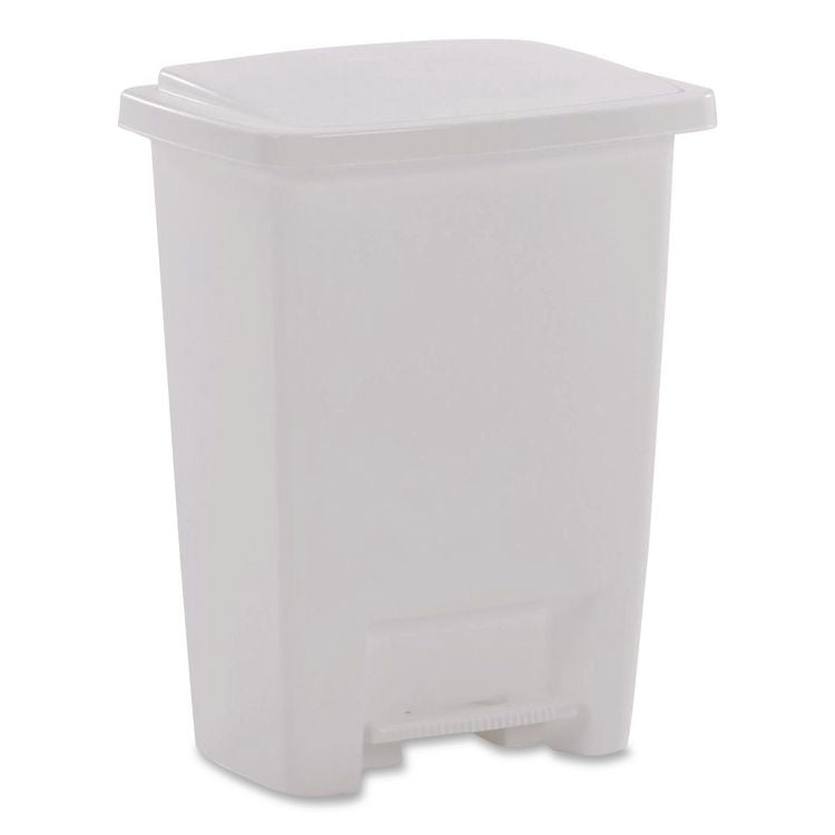 Step-On Waste Can, 8.25 gal, Plastic, White