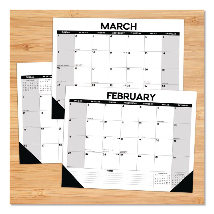 Basic Large Monthly Desk Pad Calendar, 22 x 17, White/Gray/Black Sheets, Black Headband/Corners, 12-Month (Jan to Dec) 2026