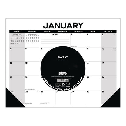 Basic Large Monthly Desk Pad Calendar, 22 x 17, White/Gray/Black Sheets, Black Headband/Corners, 12-Month (Jan to Dec) 2026