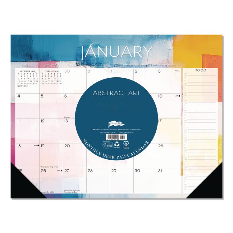 Abstract Art Large Monthly Desk Pad Calendar, 22x17, White/Multicolor Sheets, Black Headband/Corners, 12-Month (Jan-Dec) 2026