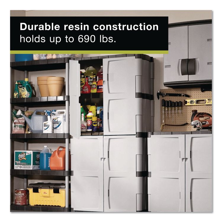 Double-Door Storage Cabinet - Base/Top, 36w x 18d x 72h, Gray/Black