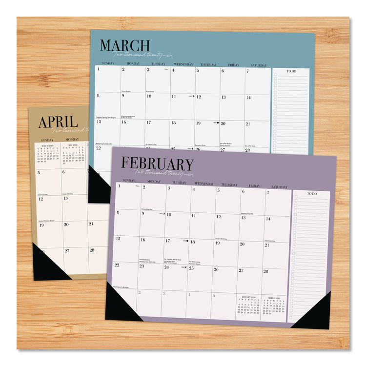 Modern Minimalist Large Monthly Desk Pad Calendar, 22x17, White/Teal Sheets, Black Headband/Corners, 12-Month (Jan-Dec) 2026