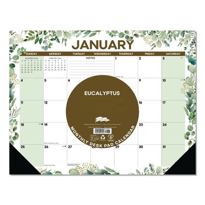 Eucalyptus Large Monthly Desk Pad Calendar, 22 x 17, White/Green Sheets, Black Headband/Corners, 12-Month (Jan to Dec) 2026