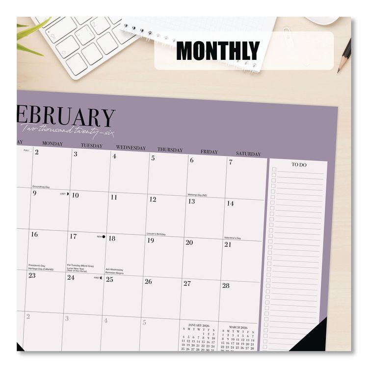 Modern Minimalist Large Monthly Desk Pad Calendar, 22x17, White/Teal Sheets, Black Headband/Corners, 12-Month (Jan-Dec) 2026