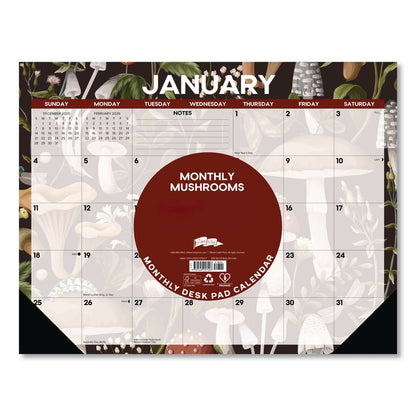 Mushrooms Large Monthly Desk Pad Calendar, 22 x 17, Multicolor Sheets, Black Headband/Corners, 12-Month (Jan to Dec) 2026