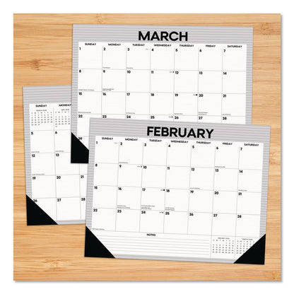 Perfect Pinstripe Large Monthly Desk Pad Calendar, 22x17, White/Gray Sheets, Black Headband/Corners, 12-Month (Jan-Dec) 2026