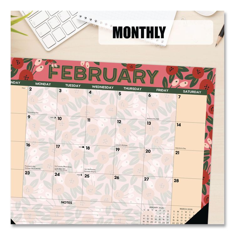 Spring Floral Large Monthly Desk Pad Calendar, 22 x 17, Multicolor Sheets, Black Headband/Corners, 12-Month (Jan to Dec) 2026