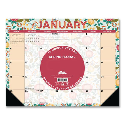 Spring Floral Large Monthly Desk Pad Calendar, 22 x 17, Multicolor Sheets, Black Headband/Corners, 12-Month (Jan to Dec) 2026