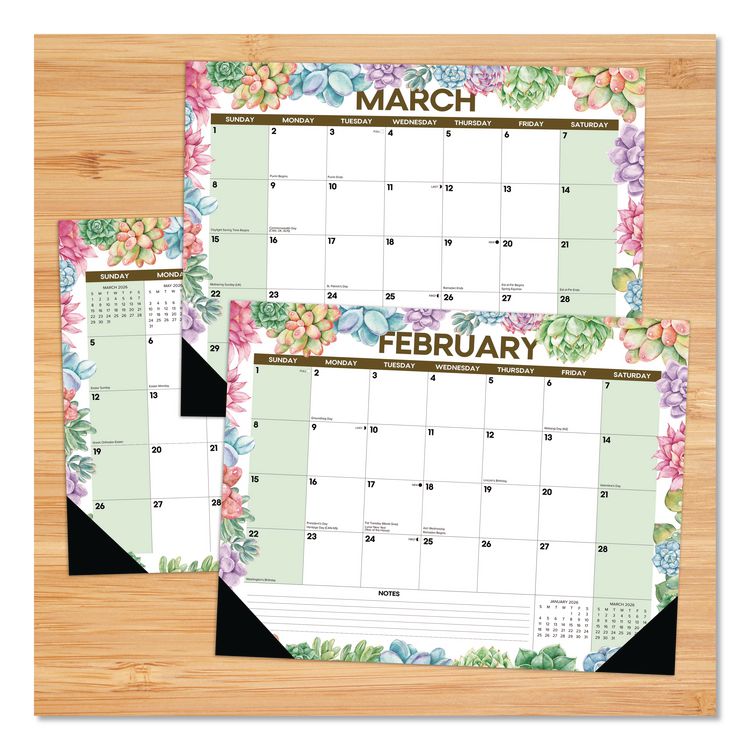 Succulents Large Monthly Desk Pad Calendar, 22 x 17, White/Multicolor Sheets, Black Headband/Corners, 12-Month (Jan-Dec) 2026