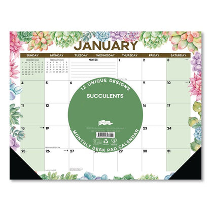 Succulents Large Monthly Desk Pad Calendar, 22 x 17, White/Multicolor Sheets, Black Headband/Corners, 12-Month (Jan-Dec) 2026