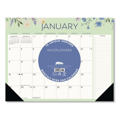 Wildflowers Large Monthly Desk Pad Calendar, 22 x 17, Multicolor Sheets, Black Headband/Corners, 12-Month (Jan to Dec) 2026