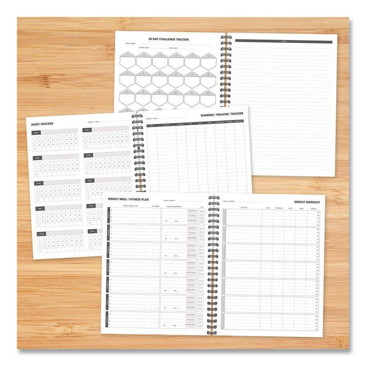 Fitness Undated Monthly Planner, 11 x 8.5, Black/Gray Cover, 12-Month, Undated