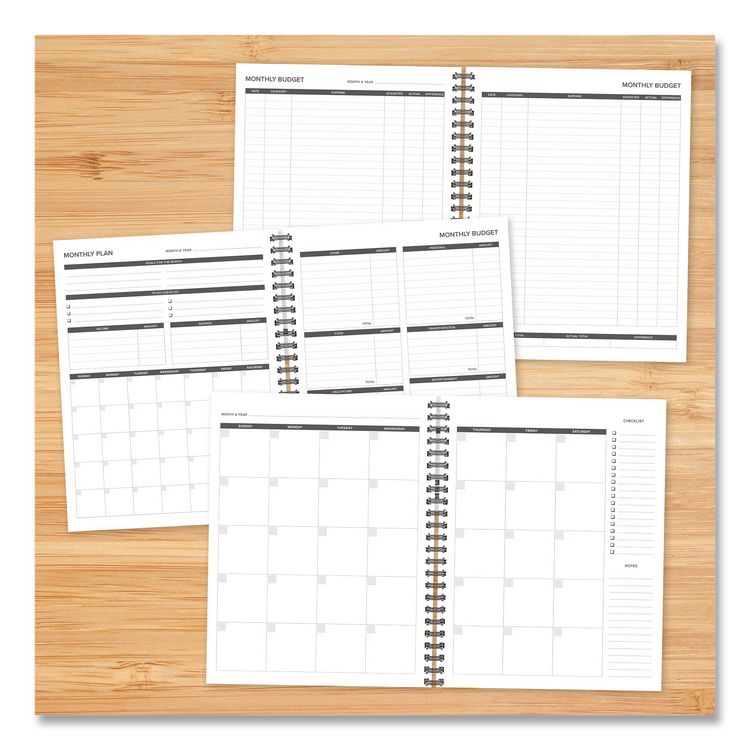 Budget Monthly Planner, 11 x 8.5, Black Cover, 12-Month, Undated