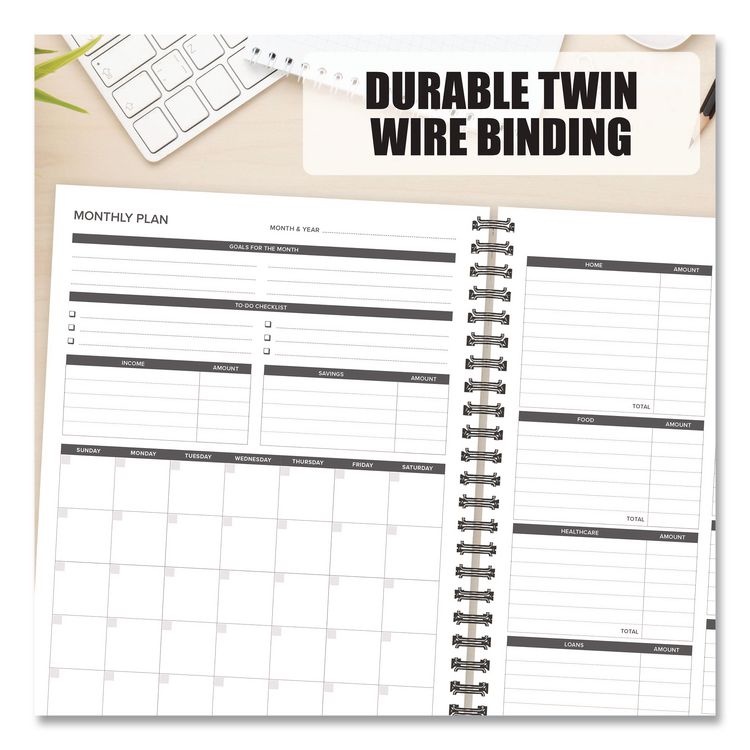 Budget Monthly Planner, 11 x 8.5, Black Cover, 12-Month, Undated