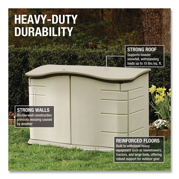 Horizontal Outdoor Storage Shed, 55 x 28 x 36, 20 cu ft, Olive Green/Sandstone