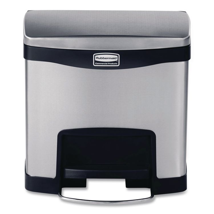 Slim Jim Stainless Steel Step-On Container, Front Step Style, 4 gal, Stainless Steel, Black