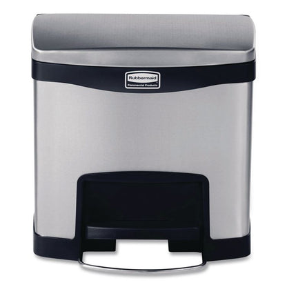 Slim Jim Stainless Steel Step-On Container, Front Step Style, 4 gal, Stainless Steel, Black