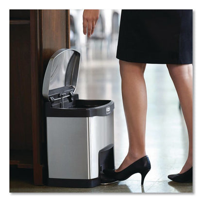 Slim Jim Stainless Steel Step-On Container, Front Step Style, 4 gal, Stainless Steel, Black
