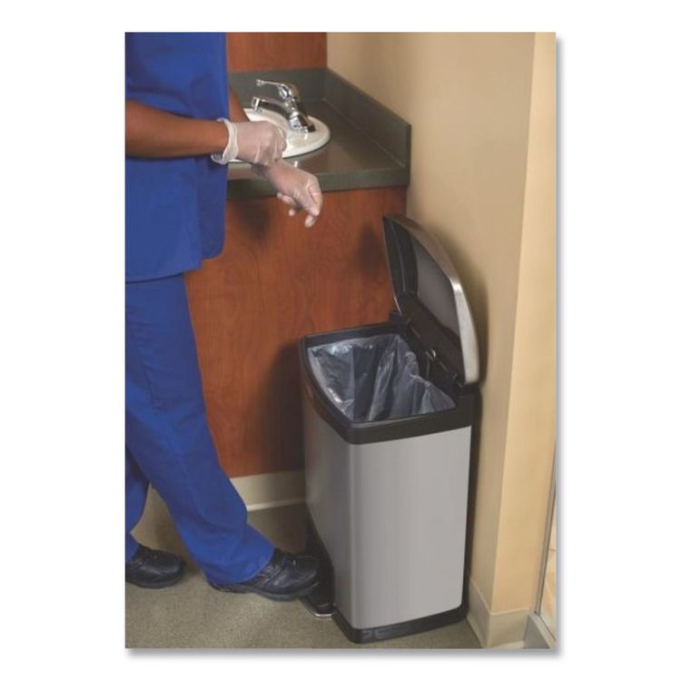Slim Jim Stainless Steel Step-On Container, Front Step Style, 4 gal, Stainless Steel, Black