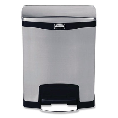 Slim Jim Stainless Steel Step-On Container, Front Step Style, 8 gal, Stainless Steel, Black