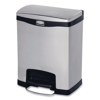 Slim Jim Stainless Steel Step-On Container, Front Step Style, 8 gal, Stainless Steel, Black