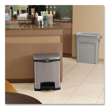 Slim Jim Stainless Steel Step-On Container, Front Step Style, 8 gal, Stainless Steel, Black