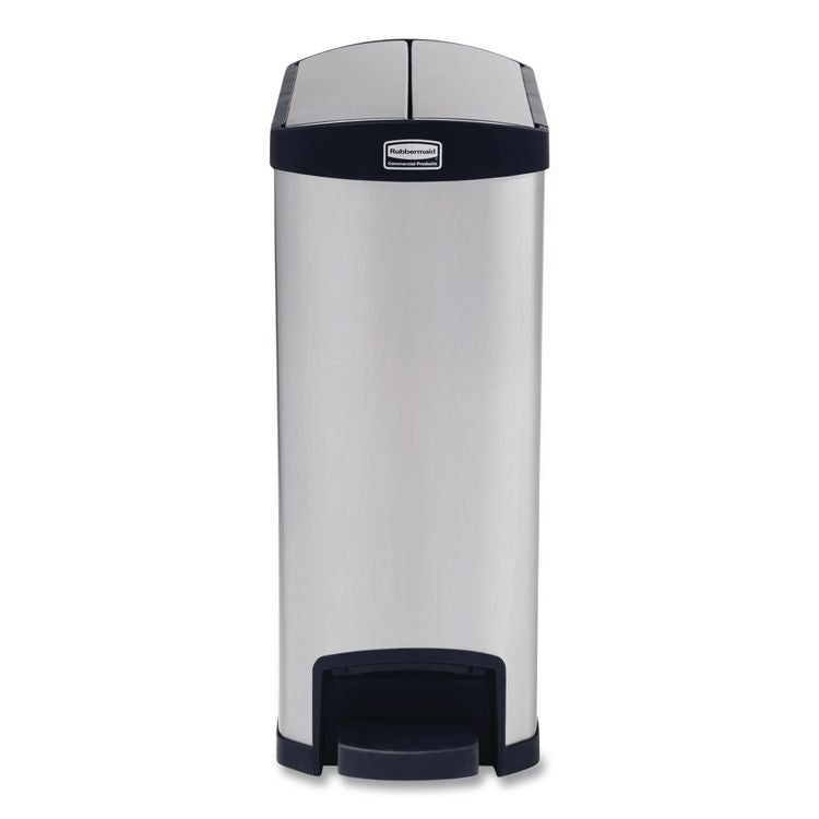 Slim Jim Stainless Steel Step-On Container, End Step Style, 13 gal, Stainless Steel, Black
