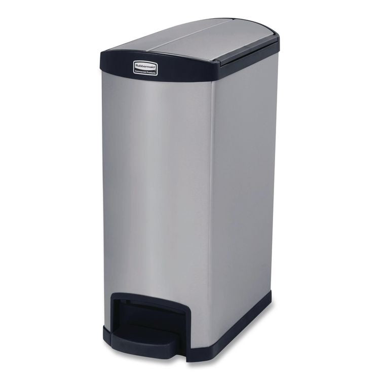Slim Jim Stainless Steel Step-On Container, End Step Style, 13 gal, Stainless Steel, Black