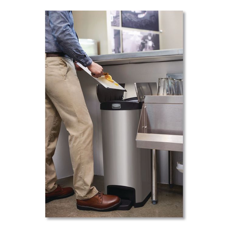 Slim Jim Stainless Steel Step-On Container, End Step Style, 13 gal, Stainless Steel, Black