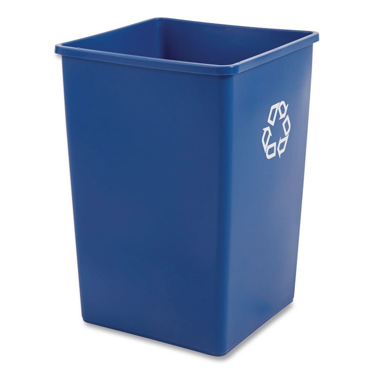 Square Recycling Container, 35 gal, Plastic, Blue