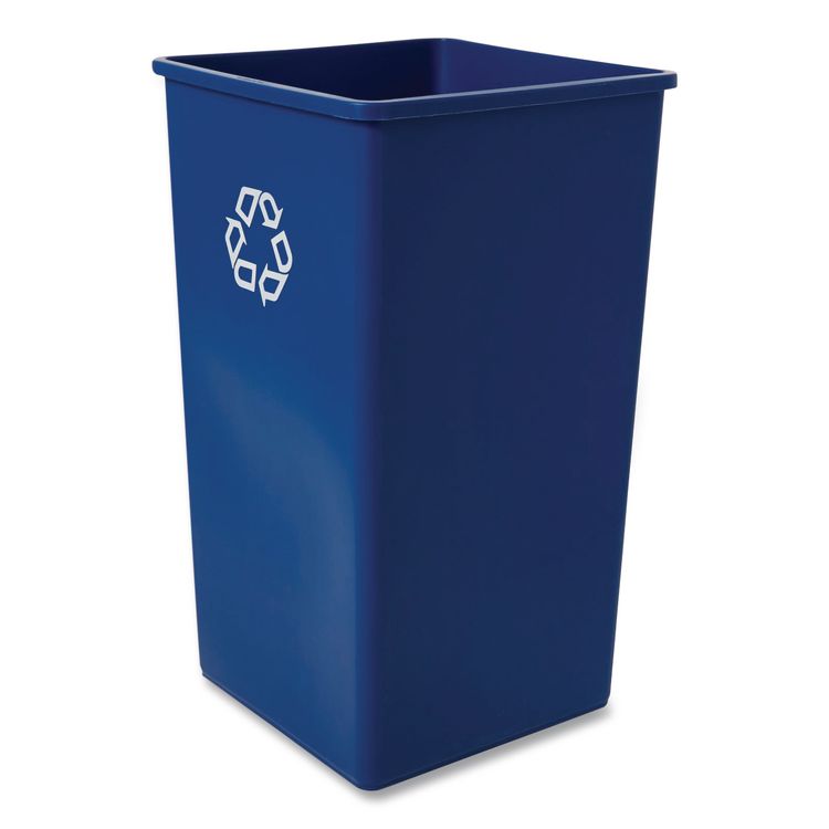 Square Recycling Container, 50 gal, Plastic, Blue