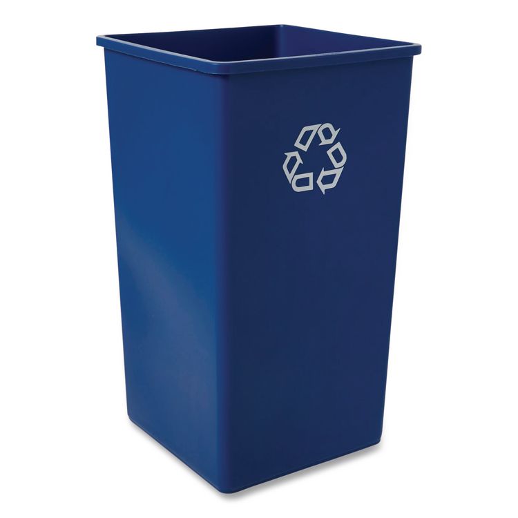 Square Recycling Container, 50 gal, Plastic, Blue
