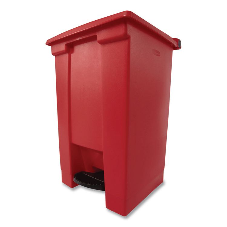 Indoor Utility Step-On Waste Container, 12 gal, Plastic, Red