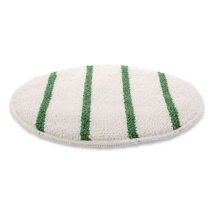 Low Profile Scrub-Strip Carpet Bonnet, 19" Diameter, White/Green, 5/Carton