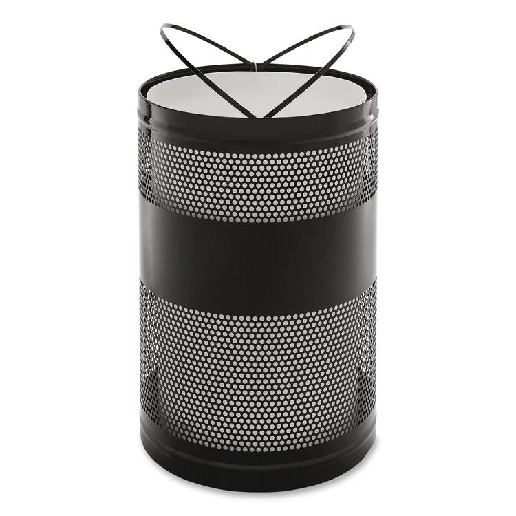 Classics Perforated Open Top Receptacle, 51 gal, Steel, Black