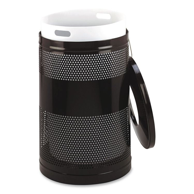 Classics Perforated Open Top Receptacle, 51 gal, Steel, Black